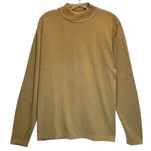 Report Collection Men's Camel Mock Neck Cotton Sweater - Medium, Made in Italy